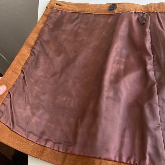 Vintage Brown & Tan Multi-panel Genuine Suede Leather Mini Wrap Skirt Size Small - Picture 14 of 14